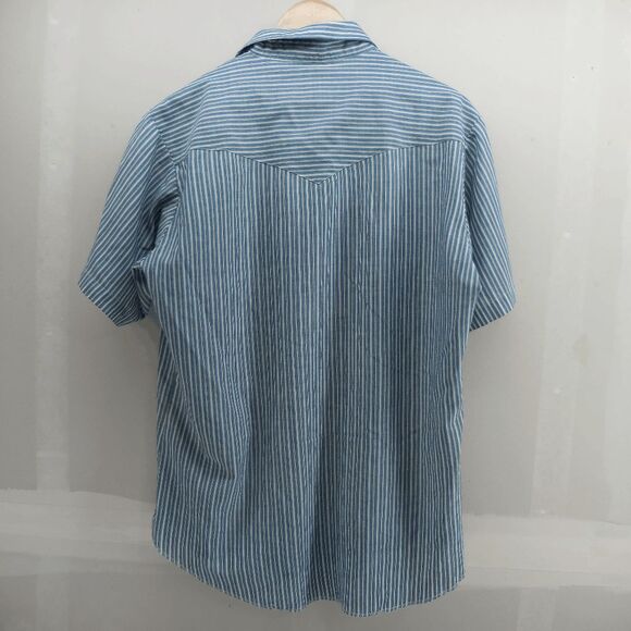 Vintage 90s Wrangler Striped Green White Pearl Snap Mens Large 16-16.5 Bowling - Picture 3 of 5